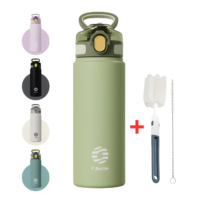 Trinkflasche Edelstahl mit integriertem Strohhalm