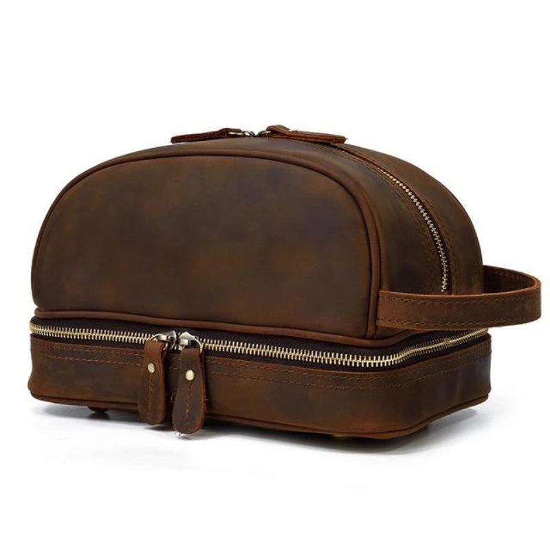 trousse de toilette homme en cuir vintage